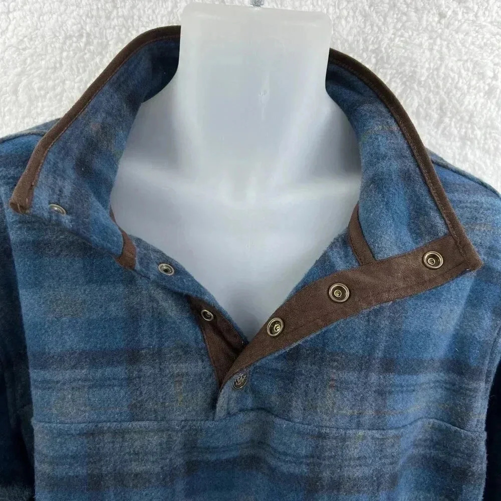 John Wayne XL M Wooly Fleece Pullover Henley Sweater Blue Plaid Snap Neck DUKE - Picture 8 of 13